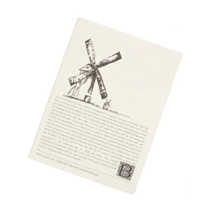 Cuaderno grande minimalista con ilustración de molino y cita de Helen Keller