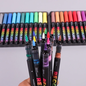Vibrant 30-color acrylic marker set with flexible brush tips for DIY art and drawing