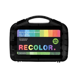 Professional 12-color acrylic marker set with liquid ink system in storage box