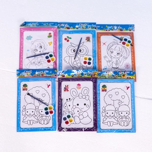 DIY cartoon watercolor painting kit for kids with brushes and four-color pigment palettes