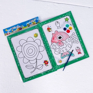 DIY kids coloring book set with sunflower fish cards paints and a brush for creative play