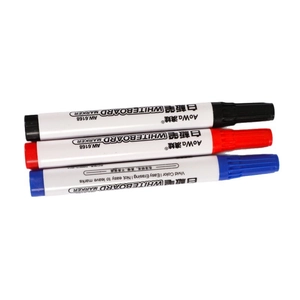 Three-color whiteboard marker set in black, red, and blue with easy-erase ink technology