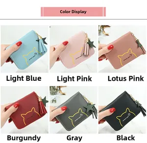 Detailed color selection showing six different shades of mini cat tassel coin purses