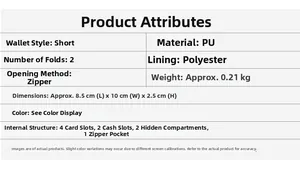 Detailed size and structure specifications for the mini PU leather tassel wallet