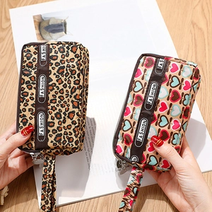 Mini Sac de Téléphone Portable Imprimé Décontracté pour Femmes Fermeture Éclair Multicouche Pochette en Cuir PU pour le Quotidien