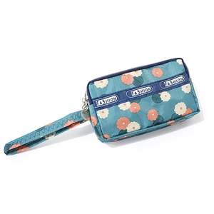 Pochette de poignet en toile florale bleu clair avec imprimé marguerites et fermeture