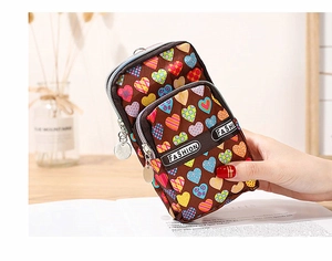 Detail of floral multi-layer zip phone bag with heart pattern and Fashion strap