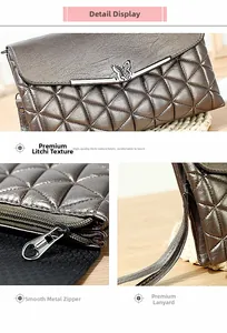 Detalle de bolso en cuero PU acolchado bronce con broche de mariposa y cierre de cremallera