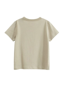 Back view of minimalist khaki floral short sleeve cotton T-shirt for girls