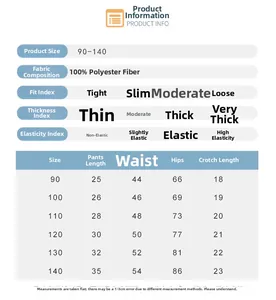 Size chart for kids quick-dry shorts showing measurements from size 90 to 140 in cm