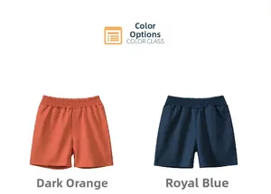 Flat lay of dark orange and royal blue casual shorts with elastic waistband