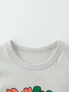 Light gray cotton short sleeve T-shirt for boys featuring a classic crew neck and ribbed collar