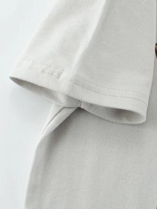 Short sleeve light grey cotton t-shirt with durable double-needle stitched cuffs