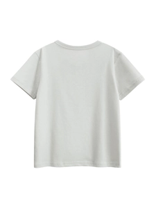 Back view of minimalist cream cotton short-sleeve T-shirt for boys in high-quality fabric