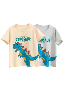 Kids Boys T-Shirt 100 Cotton Short Sleeve Crew Neck Cartoon Dinosaur Print Summer Casual Toddler Tops