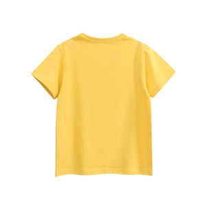 Back view of yellow cotton kids short sleeve t-shirt showing fit and breathable fabric