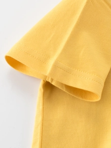 Cuff detail of yellow cotton short sleeve t-shirt with premium double needle stitching