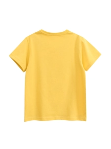 Bright yellow short-sleeve t-shirt for girls in soft cotton fabric with a back view