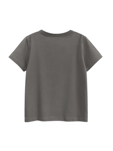 T-shirt da bambina grigio scuro a maniche corte in cotone con scollo rotondo vista retro