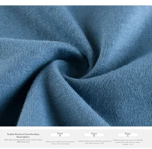 Macro shot of blue-gray knit cotton fabric showing soft V-shaped weave texture