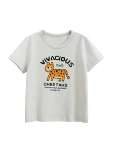 Maglietta Maniche Corte Bambini 100% Cotone Traspirante Casual Stampa Ghepardo Cartone Animato Top Ragazzi