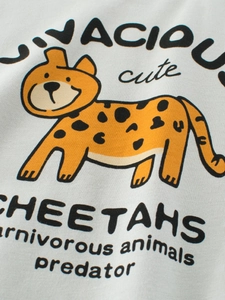 T-shirt grigia per bambini con vivace stampa di ghepardo arancione su morbido tessuto