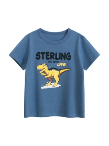 Boys T-Shirt Pure Cotton Short Sleeve Crew Neck Cartoon Dinosaur Letter Print Summer Casual Top Kids Toddler