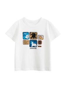 Boys 100% Cotton Short Sleeve T-Shirt Cartoon Animal Geometric Print Round Neck Casual Summer Top For Kids