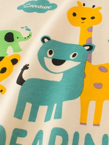 T-shirt en coton pour enfant avec imprimés d'éléphant et girafe sur tissu beige doux