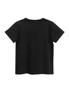 T-shirt classique noir en coton pour garçon avec col rond et coupe régulière vue de l'arrière