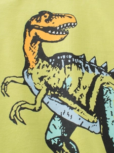 T-shirt enfant en coton vert avec imprimé dinosaure coloré pour garçons en été