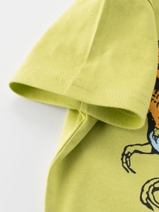 T-shirt à manches courtes vert clair pour garçon avec détails de manches à double couture