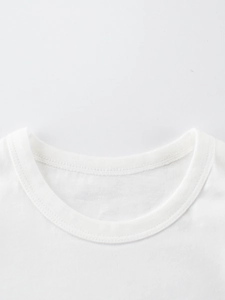 White cotton kids T-shirt featuring a durable ribbed crew neck and double-stitched collar