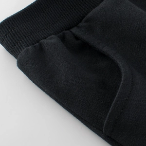 Kids black cotton shorts with ribbed elastic waistband and reinforced side pockets