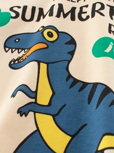 Kids cotton summer t-shirt with blue cartoon dinosaur and I Keep Summer graphic print