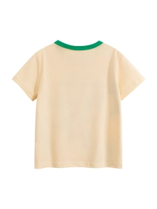 Kids short sleeve ringer t-shirt in beige with green collar trim featuring cotton fabric