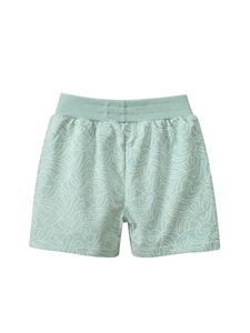 Boys' mint green summer shorts with white abstract print and elastic ribbed waistband