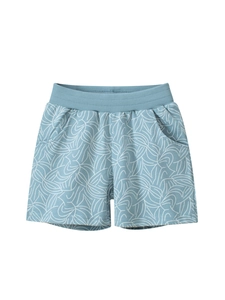 Boys casual cotton shorts in light blue with white leaf pattern and elastic waistband