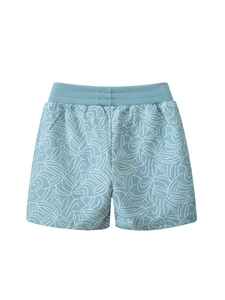 Boys casual light blue summer shorts with white abstract line pattern and elastic waist