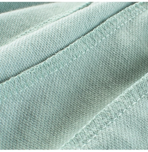 Détail macro du short en maille vert menthe montrant la texture et la surpiqûre