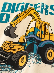 Kinder Jungen Baumwoll-T-Shirt mit gelbem Bagger-Druck und blauem DIGGERS Schriftzug