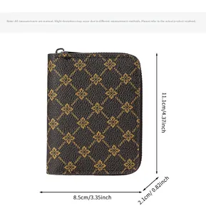 Detailed size chart for vintage brown multi-functional card holder with floral pattern