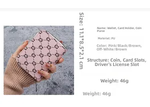 Detailed internal view of pink PU leather card holder with card slots and coin pocket