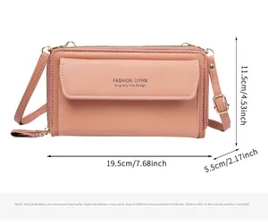 Pink PU leather crossbody bag dimensions showing height 11.5cm and width 19.5cm