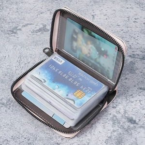 Pink lychee texture leather multi-card holder with organ style slots for women