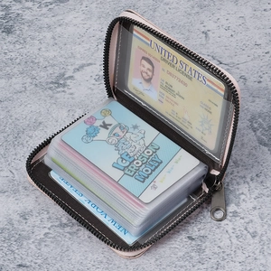 PU Leather Card Holder Wallet For Women Zip Around Multi Slot Accordion Case With Transparent ID Window Monogram Fashion