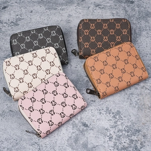 Multi-slot women card holder wallets with zipper and diamond logo pattern in 5 colors