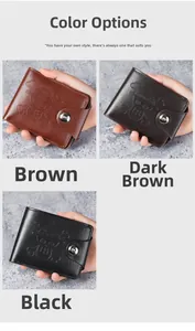 Short bifold men's wallet with One Piece embossed logo in brown, coffee, and black