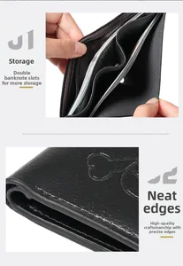 Close-up of leather wallet with dual bill compartments and neat edging detail