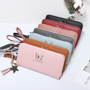 Hollow butterfly long zip wallet with wristlet and star tassel in seven colors